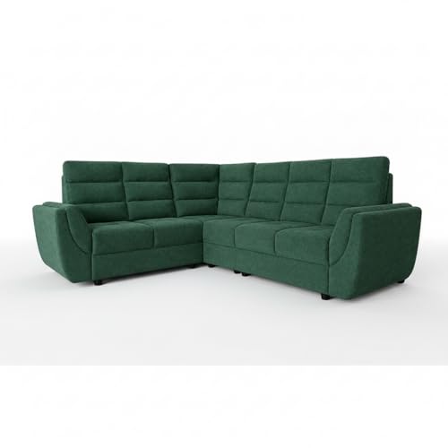 Image of APRODZ Wooden Sofa Set 6 Seater for Living Room, Solid Wood L Shape Sectional Sofa with Velvet Fabric Upholstery, Cushioned Seating for Home, Office & Lounge, Green