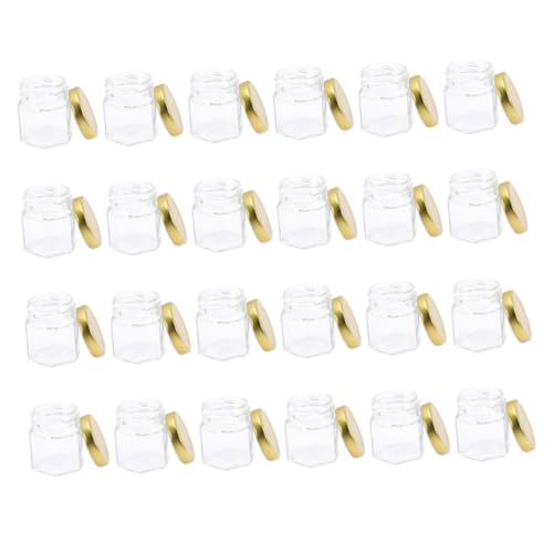 FUNOMOCYA Set of 24 Hexagonal Glass Honey Bottles Reusable Jar Honey Containers Metal Seals for Home Use