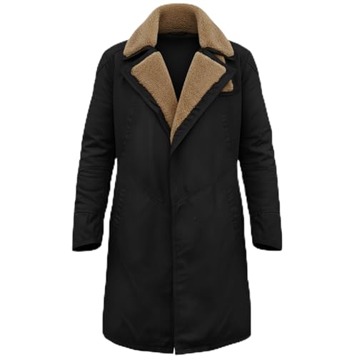 The Jackeeta Men Black Officer K Trench Coat - Blade Runner 2049 Inspired Long Cotton Coat - Ryan Gosling Costume Jacket
