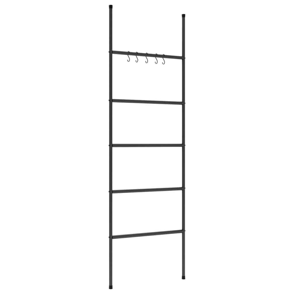 Genérico Toallero Escalera de Hierro con 5 Niveles y 5 Ganchos, 58x175 cm, Negro, para Baño, Dormitorio o Pasillo