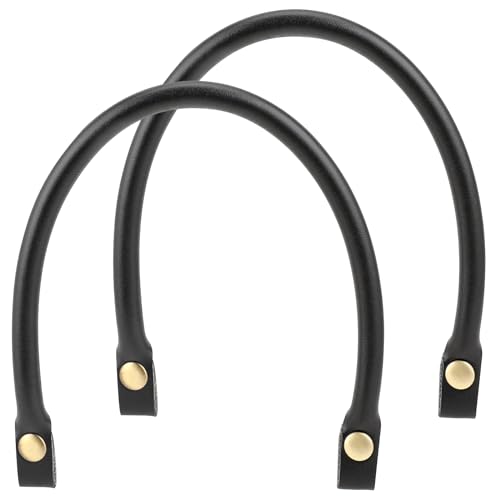 Leather Purse Handles Replacement, 2 PCS Black PU Leather Purse Straps with Metal Button for DIY Handbag Accessories, Art Crafts Bag Making Supplies