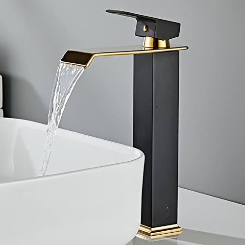 Robinet de lavabo de salle de bain design or blanc avec jet cascade haut