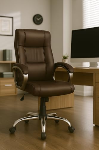 Image of Vista Ergonomic Leatherette Boss Chair for Office | High Back Revolving Chair for Home, Office, Study & Gaming | Height Adjustable Office Chair in Crome Base | 1pc (Brown)