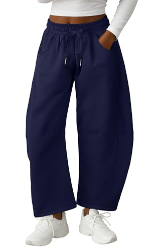 Lepunuo Barrel Sweatpants Women Casual Baggy Elastic Waisted Pants Wide Leg Gym Trousers with Pockets