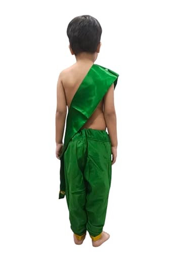 Image of BookMyCostume Indian Traditional Costume for Kids | Ramayana Dress for Boys | Green Dhoti with Patka Dussehra | Mythology Fancy Costume for School Annual Day Performance | 10-12 Years