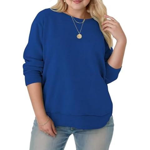 DOLNINE Plus Size Shirts for Women Classic Roung Neck Sweatshirts Long Sleeve Winter Tops 3X Blue Cover