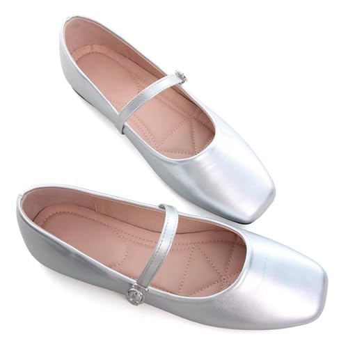 Image of TN TANGNEST Leather Flats for Women Comfortable Square Toe Slip On Flats Soft Work Flats Retro Mary Jane Flats