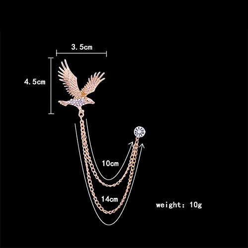 Image of Vintage Hawk Chain Brooch Pin,Animal Eagle Bird Long Chain Tassel Suit Lapel Pin Rhinestone Hawk Badge Pin Jewelry for Men Women