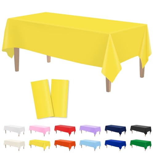 Image of Kopokita 2 Pack Yellow Plastic Tablecloths Disposable 54 x 108 Inch