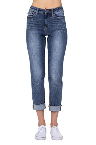 Judy Blue Women's High-Rise Bleach Splash Rolled-Cuff Boyfriend Jeans