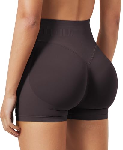 VOYJOY Women Workout Impact Shorts 2.5"/ 3.6"/ 4.5"/ 6" Scrunch Butt Lifting Gym Seamless Booty Biker Shorts Dark Brown2