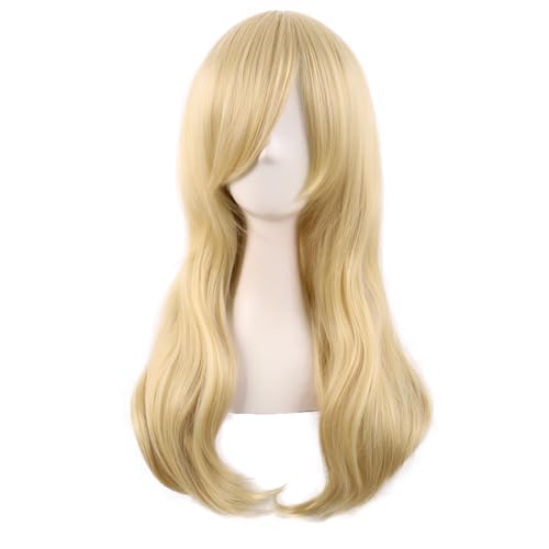 Image of MapofBeauty 24 Inch Long Side Bangs Wavy Curly Party Wig, Mixed Golden | 60 cm Cosplay Wig