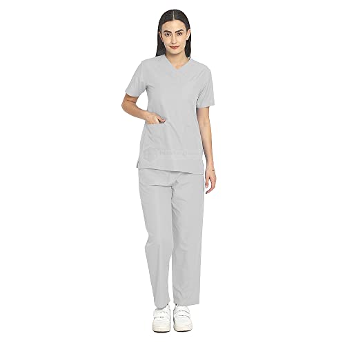 Image of IS IndoSurgicals Faux Wrap Scrub Suits for Doctors Women OT Dress (M, Grey)