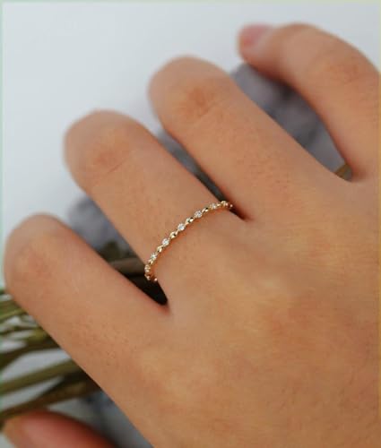 Stackable ring Small gold ring，promise rings for her 925 Sterling Silver full diamond ring,Eternity Ring round ring Cluster with Simulated Diamond zircon band Student ring Wedding Ring（7）2