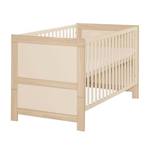 roba Lit bébé évolutif Momo 70 x 140 cm – Lit à barreaux évolutif – Réglable en hauteur – Transformable en lit junior – Bois laqué coloris...