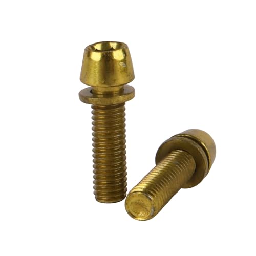 Image of Steel M5x18mm Bolts with Washer, Allen Hex Tapered Screw for Bicycle Stem, Pack of 6 (Gold)