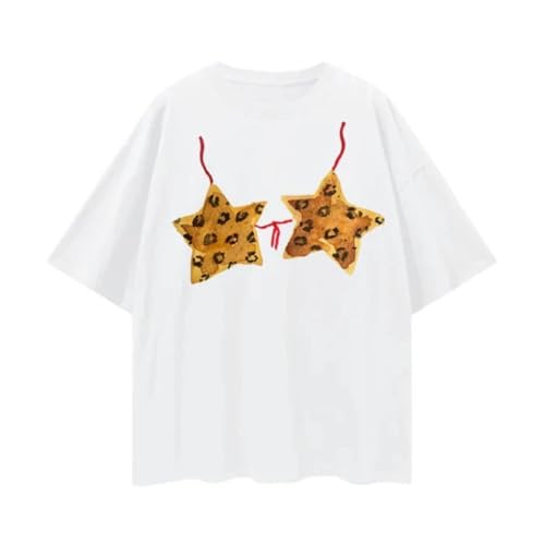 Monkay Womens Oversized Graphic Tee Bikini Print Y2K Streetwear Funny Short Sleeve Casual Loose Fit Trendy T-Shirt (Small White9)