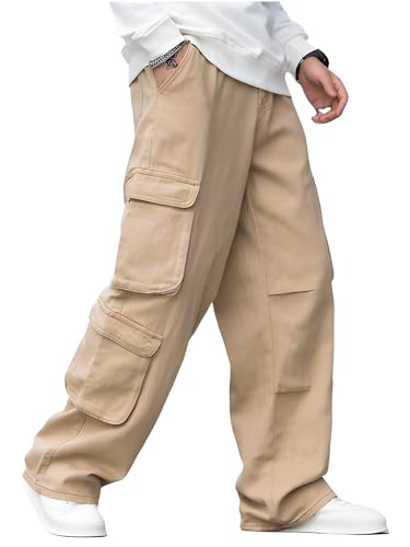 Image of Men's 8 Pocket Cargo Pants | Premium Cotton Twill Baggy Fit Trousers | Stretchable Casual Streetwear Cargos | Mid Rise