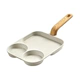 NVOQILIN Sartén antiadherente de 3 secciones para desayunar huevos para comidas rápidas por la mañana con mango ergonómico resistente al calor
