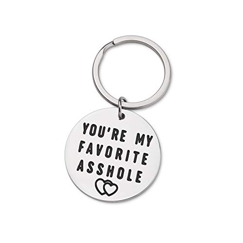 Funny Gifts for Boyfriend Girlfriend You're My Favorite Asshle Keychain for Husband Wife