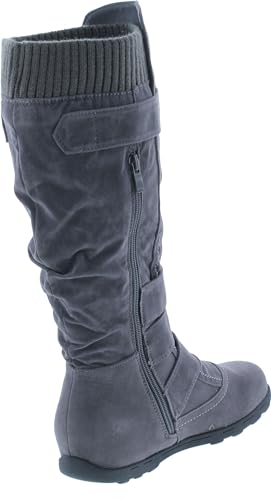 Image of Forever Link Women's Klein-70 Closed Round Toe Buckle Slouch Flat Heel Mid-Calf Boot
