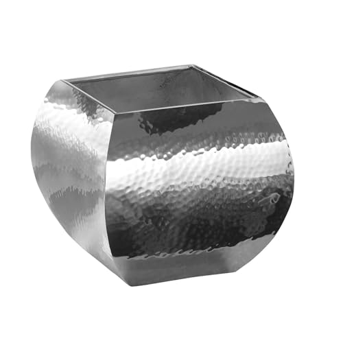 Fink eckiger Edelstahl Übertopf 14x12 cm silbernes gehämmertes Pflanzgefäß