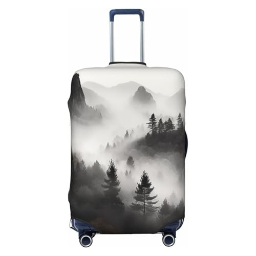 Elastic Travel Luggage Cover for Suitcase Tsa Approved Stretch Scratch-Resistant Suitcase Protector Cover Washable Foggy Mountains Forest Baggage Covers Fits 18-32 Inch Luggage Case