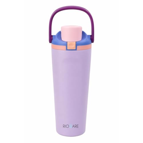 Image of Rioware 900ml Vacuum Insulated Tumbler with Flip Cap | 304 Grade Steel | 8 Hrs Hot & 14 Hrs Cold | Leakproof Travel Coffee Mug | Large Capacity Water Bottle with Handle | BPA Free- Purple