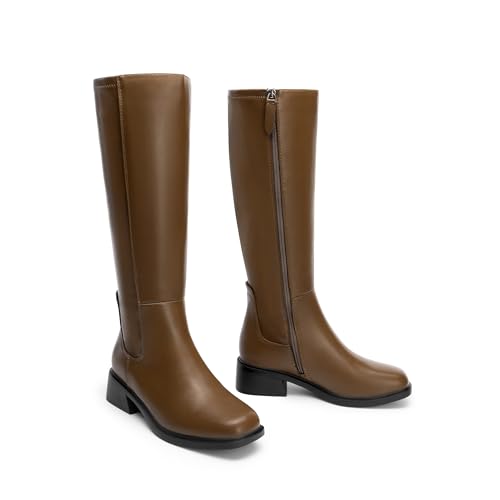 Image of DREAM PAIRS Women's Knee High Boots | Square Toe Low Block Heel Casual Comfort Riding Long Boots with Side Zipper