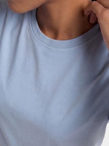 Image of Enamor Short Sleeve Crew Neck Regular Length Basic Crew T-Shirt for Women - Slim Fit, Soft and Breathable Stretch Cotton - E047