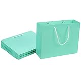 [FUPUTWO] ギフトバッグ 紙袋 ラッピング 無地 手提げ 厚手 横型 シンプル 10点セット (M, ブルー)