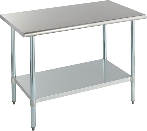 Image of ROCKPOINT Stainless Steel Table for Prep & Work 30x48 Inches, NSF Metal Commercial Kitchen Heavy Duty Table with Adjustable Under Shelf and Table Foot for Restaurant, Home and Hotel