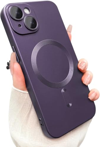 Image of DIZORO Magnetic Case for iPhone 15 Compatible with MagSafe Built-in Camera Lens Protector Slim Soft Silicone Bumper Shockproof Metallic Luster Back Cover Phone Case Deep Purple