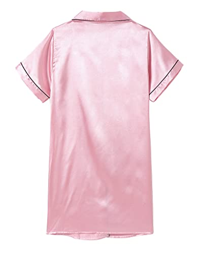 Girls Satin Pajamas Dress Button Down Silky Sleepwear Nightgown Short Sleeve Nightshirt Dresses2