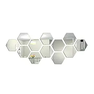 ARURA (LABEL) Hexagon Mirror Wall Sticker 12 PCs Removable Acrylic Mirror Wall Sticker Decal Honeycomb Mirror for Home Living Room Bedroom Decor