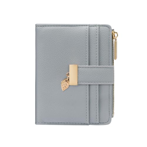 Image of Pomelo Best Wallet Women Bifold Leather Wallets for Women Credit Card Holder with ID Window Zipper Coin Pocket Blue Gray
