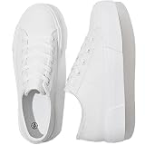 Uoidru Women White Platform Sneakers Pu Leather Platform Sneakers for Women Casual Lace Up Tennis Sh