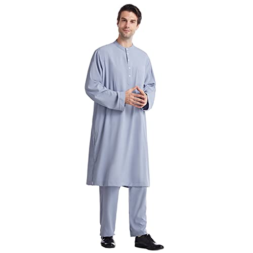 Robe hommes musulman de haute qualité, ensemble traditionnel gris chic taille M - 5