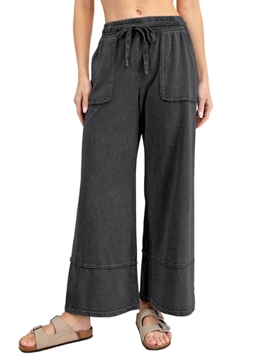 Lianlive Women Baggy Wide Leg Pants Casual Drawstring Elastic Waisted Palazzo Pants Loose Trousers with Pockets