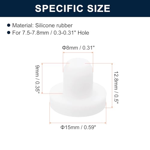 Image of uxcell 16 Pieces White Rubber Stopper, 8mm Plug Holes for 7.5-7.8mm /0.3-0.31 inch Hole