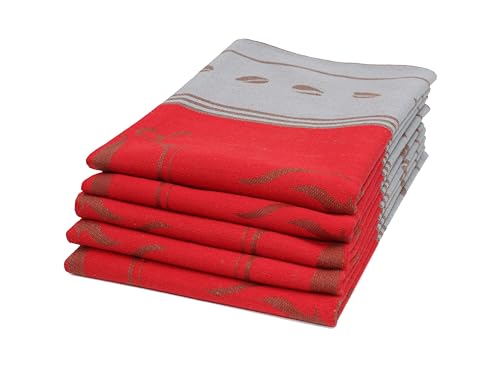 ZOLLNER 5er Set Geschirrtücher, 50x70 cm, Baumwolle, Kaffee Motiv, rot