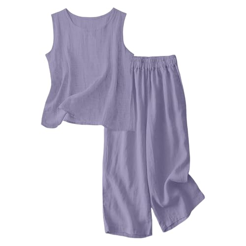 Ensemble fille coton lin anti-chaleur à pantalon large fluide