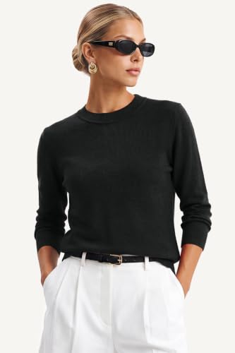 Image of Arach&Cloz Women's Wool Blend Classic Crew Neck Casual Fall Sweaters