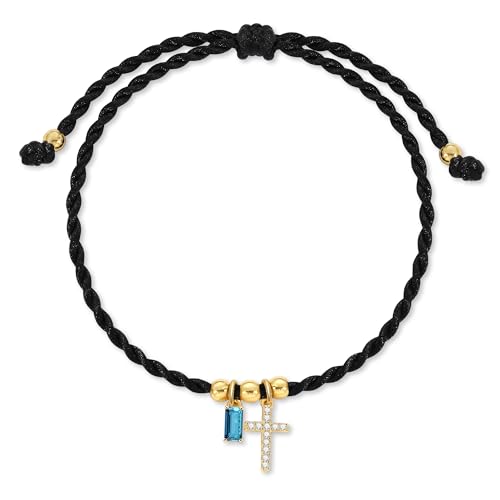 Handmade Bracelets Cross Charm Bracelets for Women, Confirmation Gifts for Teen Gls December Birthstone Bracelet Black String Bracelet Small Gifts 12.