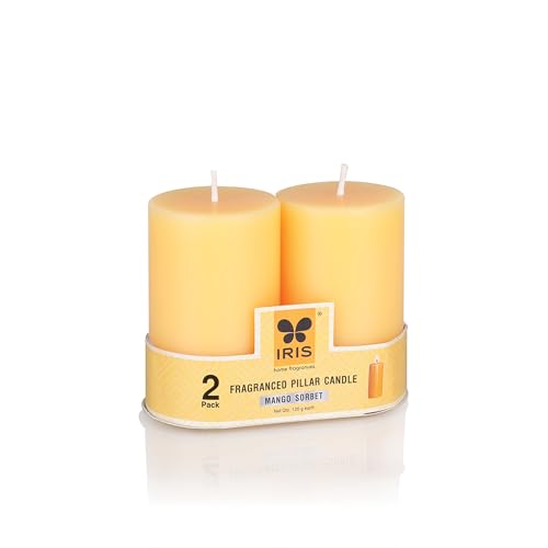 Image of IRIS Wax Homefragrances Pack of 2, Fragrance Pillar Candles- 120G Each- 2 inchX 3 inch (Mango Sorbet)