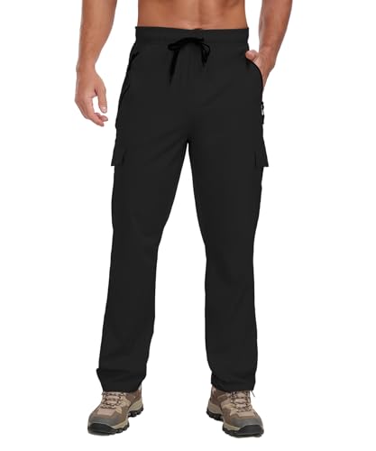 Men's Hiking Pants UPF 50+ Cargo Quick Dry Water Resistant Elastic Waist Zip Pockets Travel Work Lightweight Running