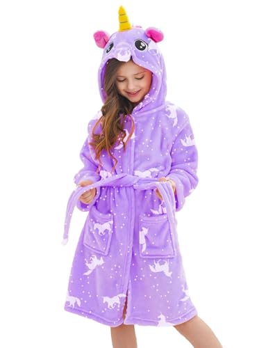 Doctor Unicorn Soft Unicorn Hooded Bathrobe Sleepwear - Unicorn Gifts for Girls Purple B 6-7 Years
