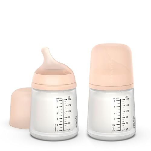 Suavinex, confezione da 2 biberon anticolica Zero Zero, tettarella flusso adattabile (A) in silicone, +0 mesi e neonati,...