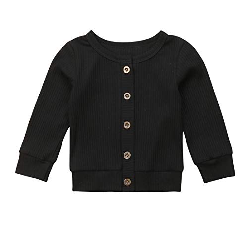 Newborn Baby Girls Boys Sweater Outwear Thin Sweaters Solid Button Down Cardigans for Infant 0-24M (6-12M, Black)