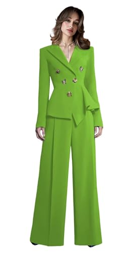 Elegant Suits for Women 2 Piece Set Business Double Breasted Blazer Pants Casual Peak Lapel Prom Tuxedo for Wedding Guest